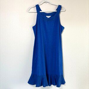 Tommy Bahama Marina Slub Mini Dress Womens M Blue Sleeveless Ruffle Hem Pockets